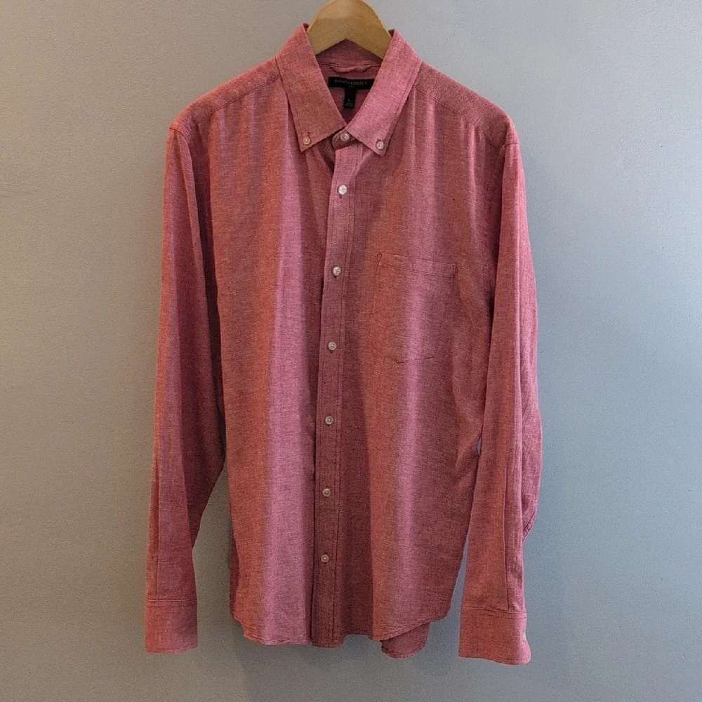 Banana Republic Men's L Regular Fit Linen- Cotton Button Down Long Sleeve Shirt
